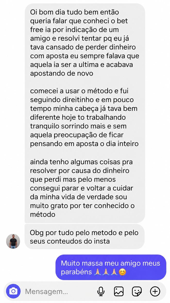Depoimento real de usuário do Método Bet Free IA