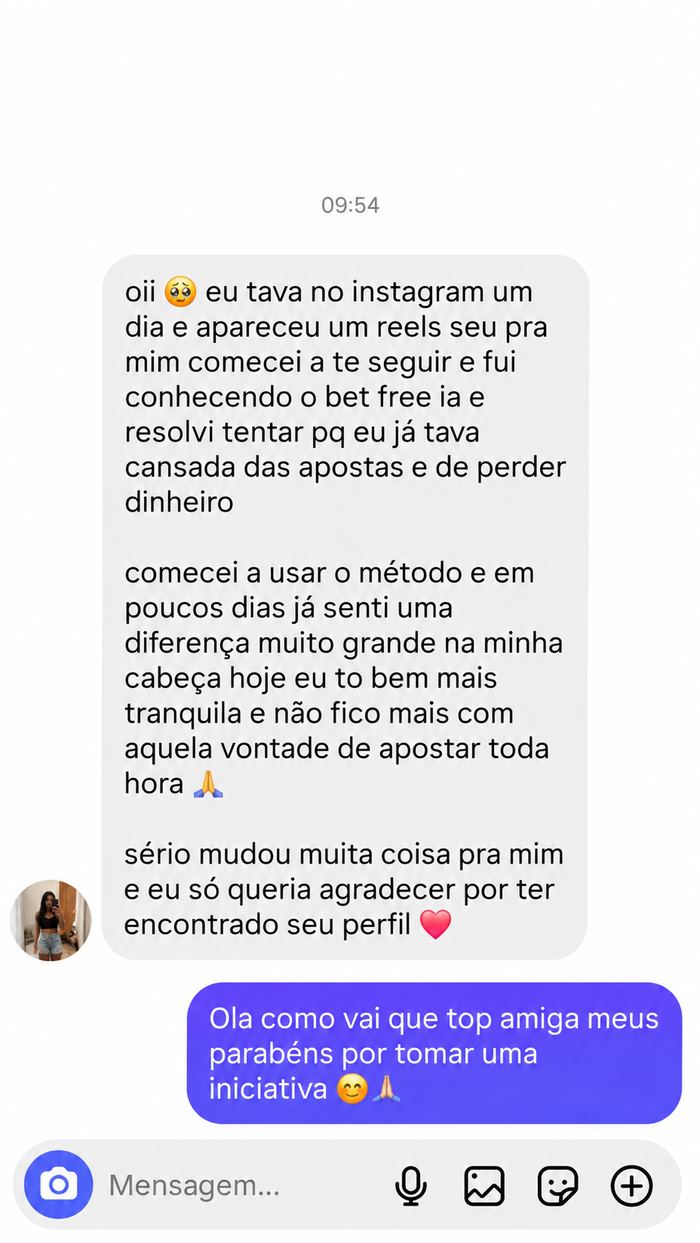 Depoimento real de usuária do Método Bet Free IA