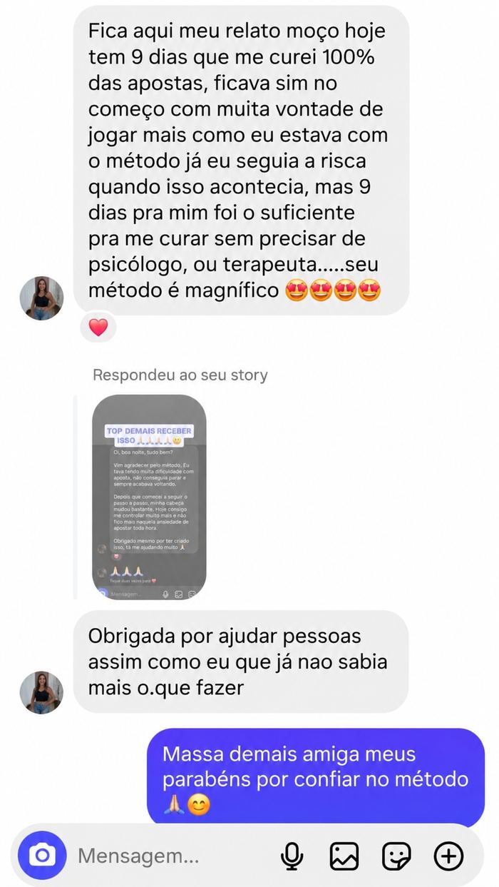 Depoimento real de usuária do Método Bet Free IA